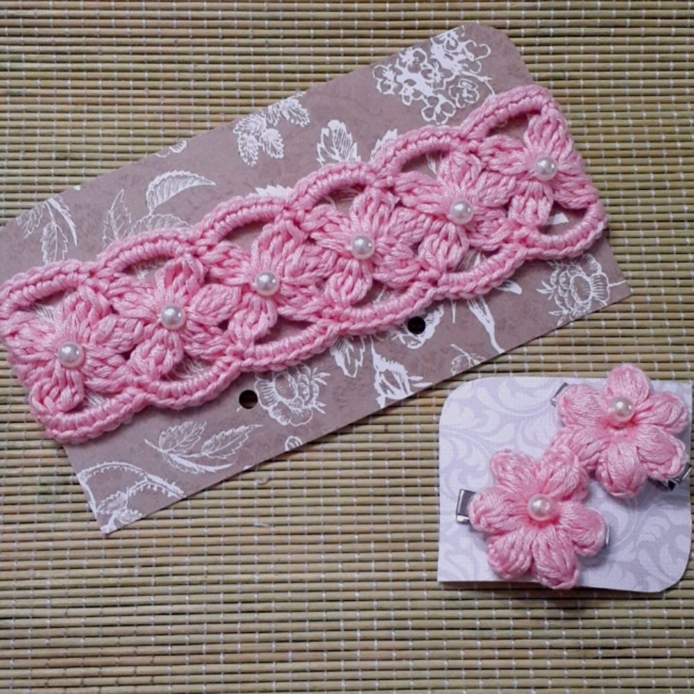HANDMADE Crochet Matching Headband & Hairclips